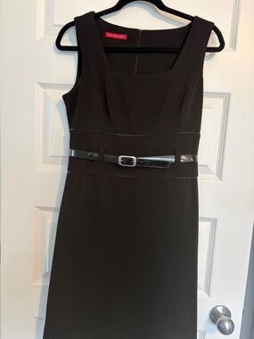 Sleeveless Black Midi Sheath Dress with Belt